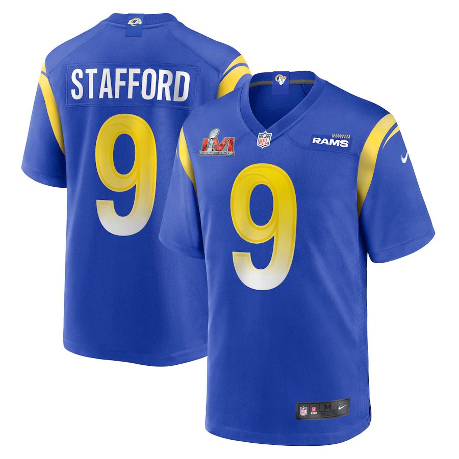 Men Los Angeles Rams 9 Matthew Stafford Nike Royal Super Bowl LVI Game Patch NFL Jersey